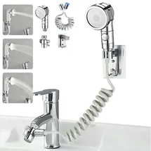 stoat STOAT®Waschbecken-Duschkopf, Handbrause-Set mit Schlauch und Duschkopfhalter und Wasserhahnspender, Handbrause für Waschbecken,waschbeckenbraus... - Silber/Weiß