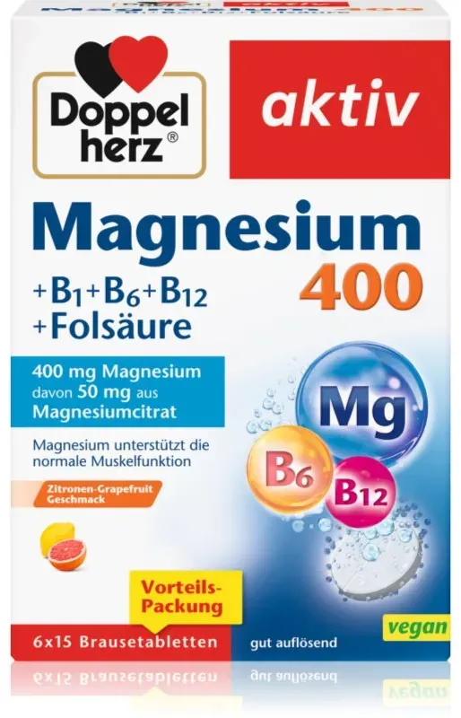 Doppelherz Magnesium 400 + B1 + B6 + B12 + Folsäure Brausetabletten trägt zur normalen Funktion des Nervensystems bei 734 g