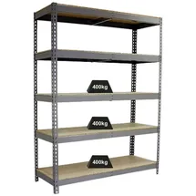 Proregal Schwerlastregal Wood Yeti Five HxBxT 200 x 180 x 75 cm Fachlast 400 kg Grau