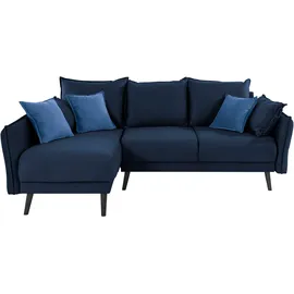 INOSIGN Ecksofa »Asra L-Form« incl. Bettfunktion und Bettkasten, Seitentasche im Armteil, Federkern blau