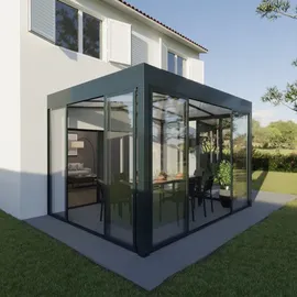 wismar nfi Wintergarten (L x T: 404 x 303,3 cm, mit Glasschiebetüren Weiß)