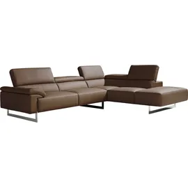 Egoitaliano Ecksofa "Malika, elegant und bequem, Designsofa, L-Form", braun (chocolate), B:300cm H:94cm T:107cm, Leder »BULL« (echtes Rindsleder). Geschliffenes, pigmentiertes und behandeltes Rindsleder mit einer Dicke von 1, 3-1, 5 mm.