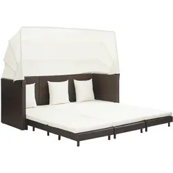 vidaXL Ausziehbares 3-Sitzer-Schlafsofa mit Dach Poly Rattan Braun