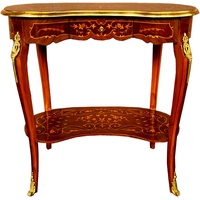 Casa Padrino Barock Beistelltisch mit Schublade Braun Intarsien / Gold - Antik Stil Konsole Kommode - Telefontisch - Möbel