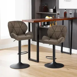 Woltu Barhocker 2er Set, Barstuhl Tresenhocker Bistrohocker mit Rückenlehne, höhenverstellbar, drehbar, Kunstleder Stahl, Dunkelbraun - Dunkelbraun