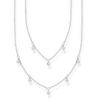 Thomas Sabo Damen Doppel Halskette weiße Steine silber, 925 Sterlingsilber, 40-45 cm Länge