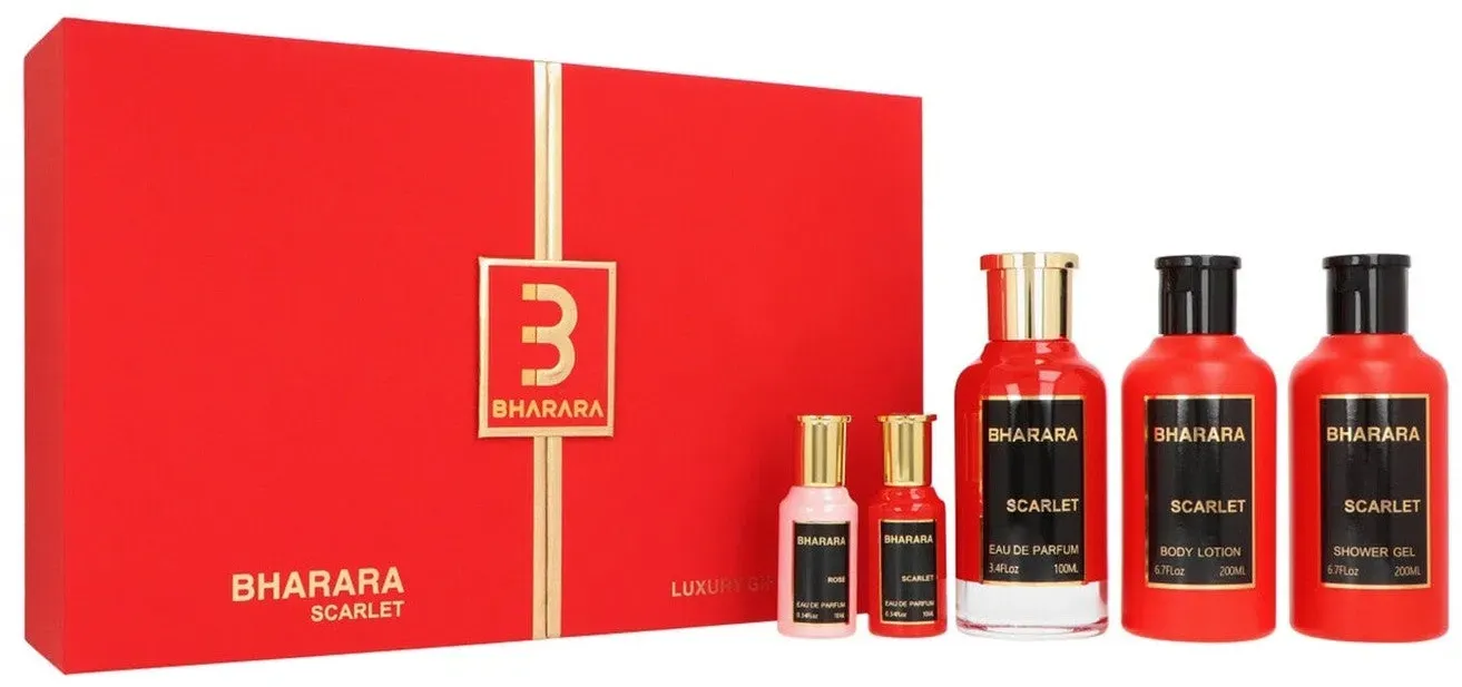 Set Bharara Kollektion: Scarlet Eau de Parfum 100 ml + Duschgel 200 ml + Bodylotion 200 ml + Eau de Parfum 10 ml + Rose Eau de Parfum 10 ml