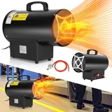 Izrielar Gasheizgebläse 10 kW Direkt, Heizkanone Gas, Luftdurchsatz 320 m3/h, Gasheizer mit Schlauch, Druckminderer, für Propan-/Butangasflasche - Schwarz