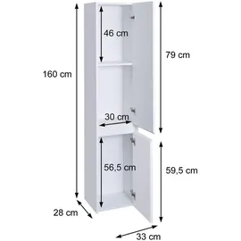 MCW L86 Hochschrank 160 x 33 x 28 cm Weiß hochglänzend