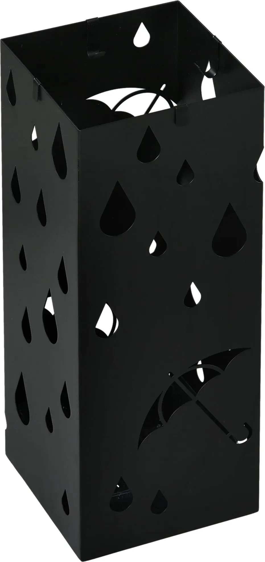 HOMCOM Regenschirmständer Schirmständer mit 4 Haken, Wasserauffangschale Regenschirmhalter für Flur, Regenschirme & Gehstöcke Stahl 15,5 x 15,5 x 40 cm Schwarz   Aosom