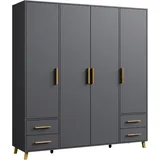 rauch Drehtürenschrank Kleiderschrank Schrank Garderobe Wäscheschrank SHINJO Griffe und Füße aus Massivholz mit 2 Schubladen MADE IN GERMANY grau 187 cm x 203 cm x 53 cm