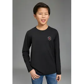 H.I.S. Langarmshirt H.I.S "2er Pack Shirts mit Logoprint für Jungen", Jungen, Gr. 176/182, schwarz, weiß, Jersey, Obermaterial: 100% Baumwolle, bedruckt, Basic, Shirts Langarmshirt, Für TEENS. 2er Pack Shirts