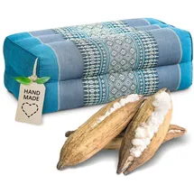 Livasia Block Yogakissen eckig - 17x34x12cm - Meditationskissen mit Kapok, Stützkissen Bolster rechteckig, Yoga Pilates Zubehör Nackenkissen, Thaikissen fest handgefertigt (Hellblau)