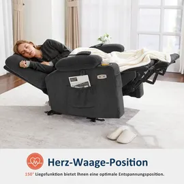 MCombo M Mcombo Fernsehsessel elektrisch verstellbar, Relaxsessel mit Liegefunktion, tv Sessel mit Massage & Wärmefunktion, usb & Getränkehalter,