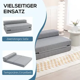 Homcom Bodensofa 2-in-1 Klappbar Schlafsofa mit Leinenoptik, für 2 Personen, Gepolstert Sofabett bis 250 kg belastbar für Wohnzimmer, Sofas & Couches, Schlafsofas