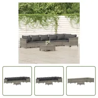 The Living Store 7-tlg. Garten-Lounge-Set mit Kissen Grau Poly Rattan - Grau
