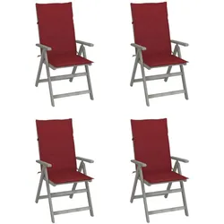 vidaXL 4x Akazienholz Massiv Gartenstuhl Verstellbar mit Auflagen Stuhl Hochlehner Gartensessel Stühle Holzstuhl Gartenstühle Outdoor Gartenmöbel