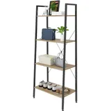eSituro Bücherregal Leiterregal 4 Ablagen Standregal Aufbewahrung Küchenregal Badregal 60x35x148CM Schwarz+Hell Eiche SSTR0020