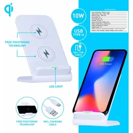 Grundig Handyhalterung Qi Ladegerät - 10W - Handy Ständer - Free Positioning Technology - Inkl. Kabel 1M - LED-Anzeige - Weiß