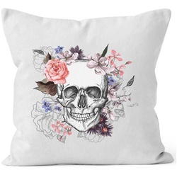 Autiga Dekokissen Kissenbezug Totenkopf Blumen Flower Skull Boho Schädel Autiga® weiß