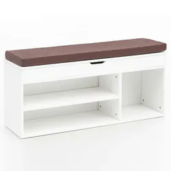Kadima Design Garderobenbank mit Stauraum: Sitzkomfort, Funktionalität, Braun Stoffbezug, Viel Stauraum, Melaminharzbeschichtung. Weiß, 104x32x51 cm