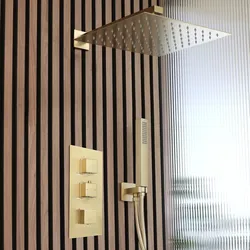 Unterputz-Thermostat für zwei Verbraucher inkl. 300mm Duschkopf & Handbrause mit Halterung| satiniertes Gold – Lyra
