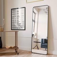 BD-Baode Ganzkörperspiegel 40 x 160 cm Standspiegel mit Haken HD Ganzkörperspiegel mit Schwarz Metallrahmen für Schlafzimmer Badezimmer Wohnzimmer Rechteckiger Abgerundete Ecken