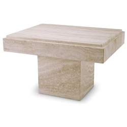 Casa Padrino Luxus Travertin Beistelltisch Beige 65 x 50,5 x H. 40,5 cm - Naturstein Beistelltisch - Wohnzimmer Möbel - Hotel Möbel - Travertin Möbel - Luxus Möbel - Luxus Einrichtung