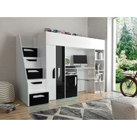 Feldmann-Wohnen Hochbett PARTY (Etagenbett mit Schreibtisch + Kleiderschrank) Farbe wählbar weiß