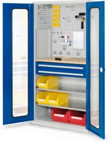 Kappes Schubladenschrank RasterPlan RAL 7035/5010 Mod. 34 Sichtfenstertüren