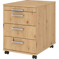 bümö Rollcontainer mit Schubladen, Container abschließbar aus Holz in Asteiche - Rollwagen für's Büro als Schreibtisch Unterschrank, Bürocontainer