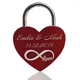 ELUNO Liebesschloss Herzschloss Schloss mit Gravur und Schlüssel I Valentinstags Geschenk für Sie Ihn Hochzeit I incl. Samtbeutel I Motiv Herz 0004 in Rot