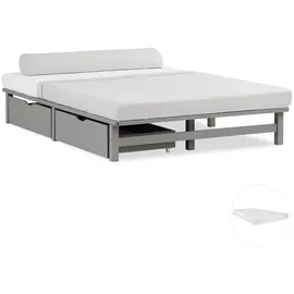 Homestyle4u Holzbett 140 x 200 cm Grau