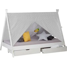 Homestyle4u Hausbett 90 x 200 cm Kiefer lackiert weiß grau