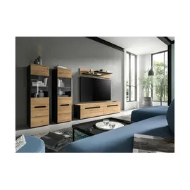 xonox.home Wohnwand Canu Eiche Artisan/Basalt grau ¦ Maße cm B: 272 H: 141