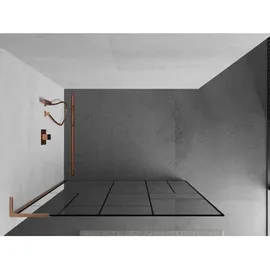 Mexen Kioto L Duschwand Walk-in 110 x 200 cm, schwarzes Muster, gebürstetes Messing - 800-110-103-65-78