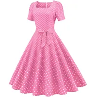 50er Rockabilly Petticoat Kleider Damen Retro Tupfen Druck Abendkleid Quadratischer Kragen Kurzarm Swing Kleid Partykleid Mit Bogen Knöpfe Ballkleid Cocktailkleid Brautjungfern Kleid - L