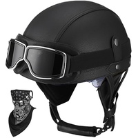 Deutsche Leder Motorrad Halbhelme Vintage Helme mit Schutzbrille Sonnenblende Schnellverschluss Schnalle ECE-Zulassung, für Jethelm Retro, Chopper Helm, Scooter-Helm, Fahrradhelm