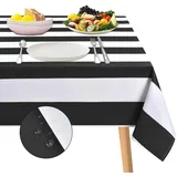 ASPMIZ Schwarz-weiß gestreifte Tischdecke für rechteckige Tische, geometrische Streifen, wasserdichte Polyester-Tischdecke für Küche, Esszimmer, Tischdecke, quadratisch, 140 x 140 cm