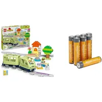 LEGO DUPLO Interaktive Abenteuer-Eisenbahn - Lernspielzeug für Kleinkinder ab 2 Jahren – 14 Gleisstücke + Batterien: Amazon Basics Pack of 8 x AAA