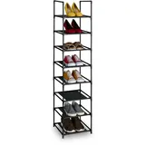 Relaxdays Schuhregal, 8 Ebenen, HBT: 140x33x33 cm, Metall Schuhablage, Stoff Ablage, schmales Schuhgestell, schwarz/grau
