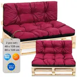 Amazinggirl Palettenkissen Palettenkissen-Set Outdoor - Rücken 40x120 & Sitz 80x120 cm - Pflaume