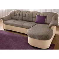 Ecksofa DOMO COLLECTION "Flores Schlafsofa, B/T/H: 233/142/86 cm, L-Form", braun (creme, beige, braun), B:231cm H:84cm T:142cm, Kunstleder SOFTLUX / Struktur ( 90% Polyester, 10% Polyacryl ), NaturLEDER (echtes Rindsleder) in Sitz und Rücken. Korpus in passendem Kunstleder SOFTLUX bezogen, Microfaser PRIMABELLE (100% Polyester) / Struktur ( 100% Polyester ), Sofas, wahlweise mit Bettfunktion, wahlweise mit Federkern, auch in Leder, Topseller