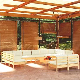 vidaXL Garten-Lounge-Set 13-tlg. creme Kiefer