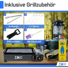 ZMC Gaskocher 2-in-1 Campingkocher inkl. Grillplatte und Gaskartusche