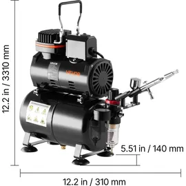 Vevor Airbrush Set 1/6 PS mit Luftkompressor & Tank, 1 Dual Action Airbrush Pistole mit 3 Düsen (0,2/0,3/0,5 mm) & Schlauch & Acrylfarbe & 1 Ventilator