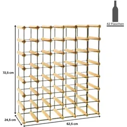 PROREGAL Modulares Weinregal VINOTECA MOD METAL | HxBxT 72,5x62,5x24,5cm | 6x7 Flaschen | Massives Kiefernholz | Natur | Flaschenregal