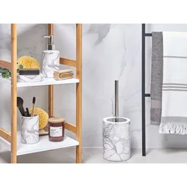 Beliani 4-tlg Badezimmer-Zubehör ARAUCO Keramik Weißer Marmor