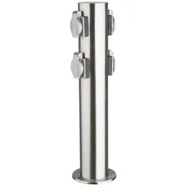 Heitronic Gartensteckdose 4-fach Edelstahl 2 m Silber