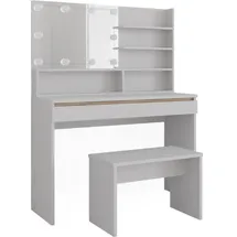 Vicco Schminktisch Emma Weiß, 120 cm) mit Spiegelregal, Bank & LED-Beleuchtung